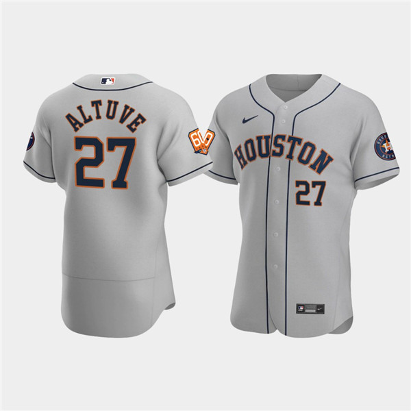 Men's Houston Astros #27 Jose Altuve Gray 60th Anniversary Flex Base Stitched Baseball Jersey